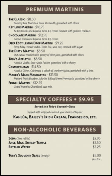 Bar menu with mixed 8.24.21